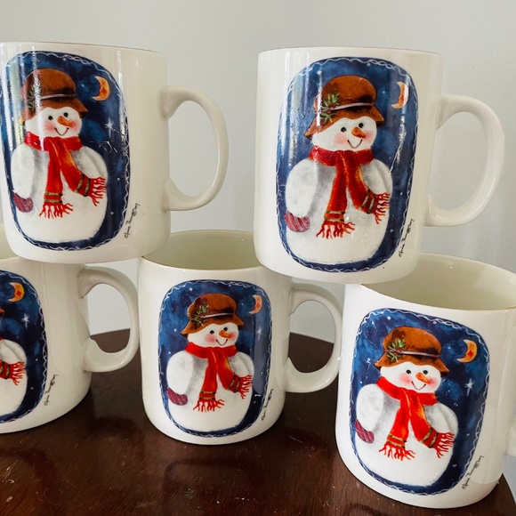 Elaine Thompson Vintage hand-painted ceramic Christmas snowman mugs, Snowman Mug - Picture 3 of 6